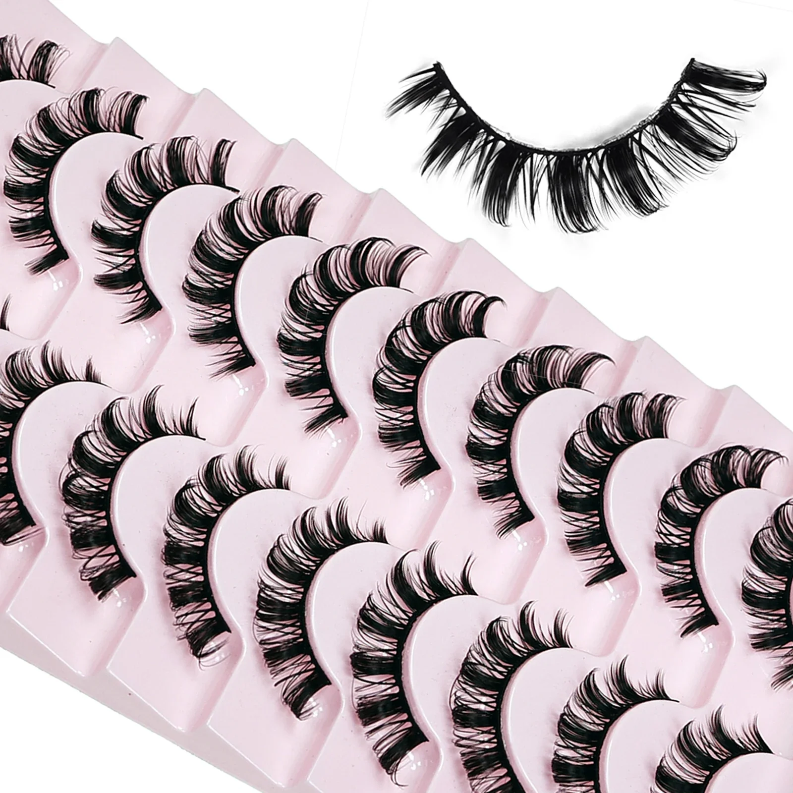 10Pairs Lashes D Curl 10-16mm Russian Lashes 3D Fake Eyelashes Reusable Fluffy Russian Strip Lashes