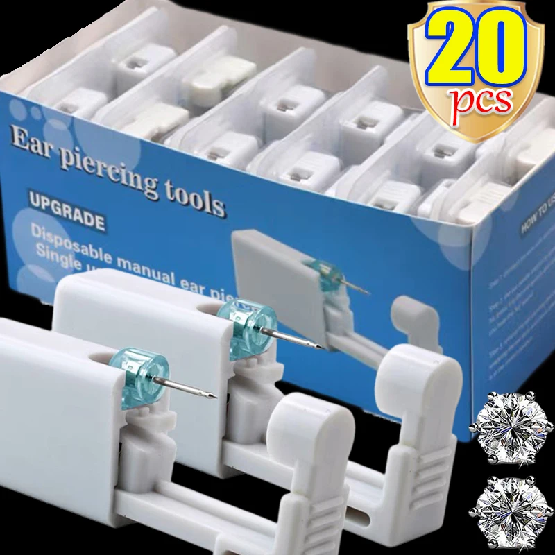 20PCS White Ear Piercing Gun Kit Asepsis Disposable Healthy Safety Nose Earring Piercer Tool Machine Kit Studs Body Jewelry