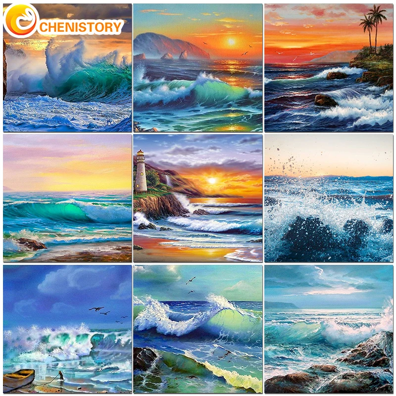 CHENISTORY DIY Painting By Numbers Scenery Sea Pictures By Number Kits Hand Painted Paintings Art Drawing On Canvas Home Decor