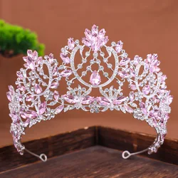 KMVEXO Baroque Gorgeous Large Pink Rhinestone Tiaras for Women Crystal AB Wedding Crown Bridal Headwear Party Hair Dress Jewelry
