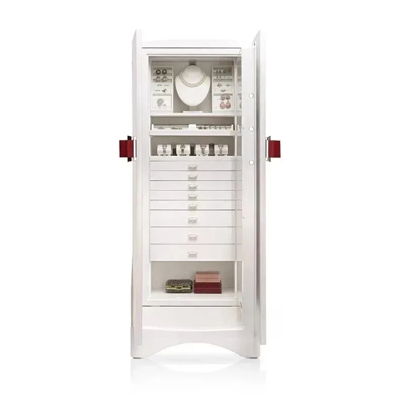 light luxury solid wood jewelry cabinet designer bow decoration safe living room high-end handmade jewelry storage cabinet