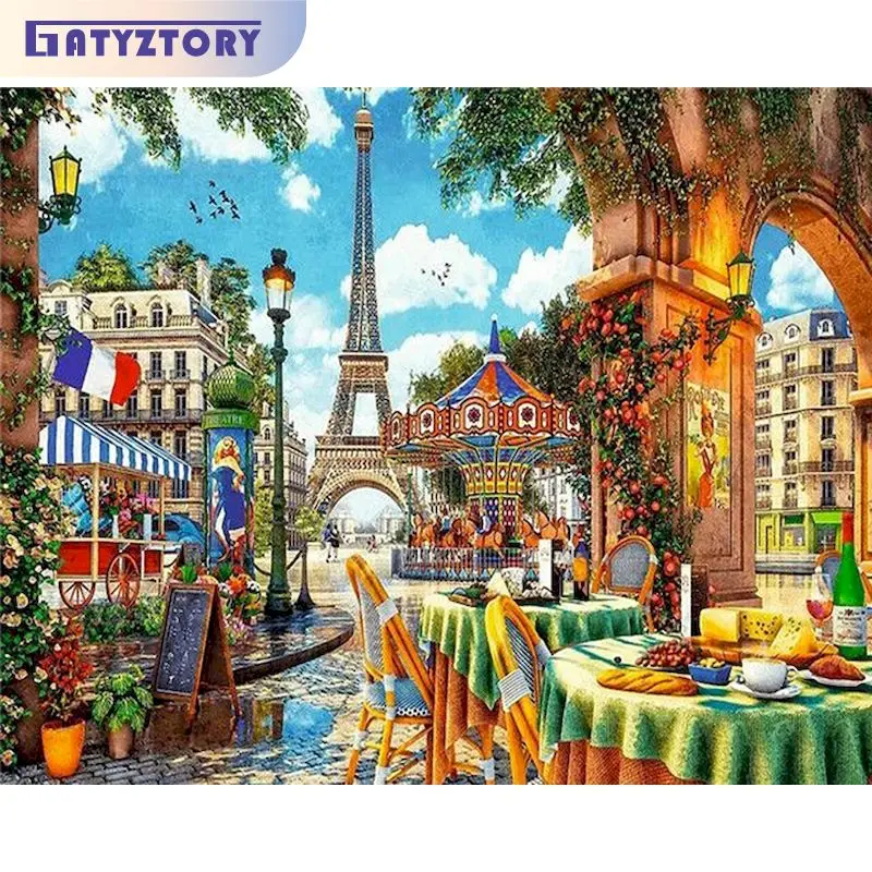 

GATYZTORY 5D Diamond Painting With Frame Embroidery Diamond City Rural Landscape Mosaic Diamond Wall Art For Adults Cross Stitch