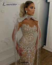 Full Heavy Handmade Crystals Evening Dresses High Luxury Mermaid Formal Occasion Dresses With A Wrap Robes De Soirée Prom Dress