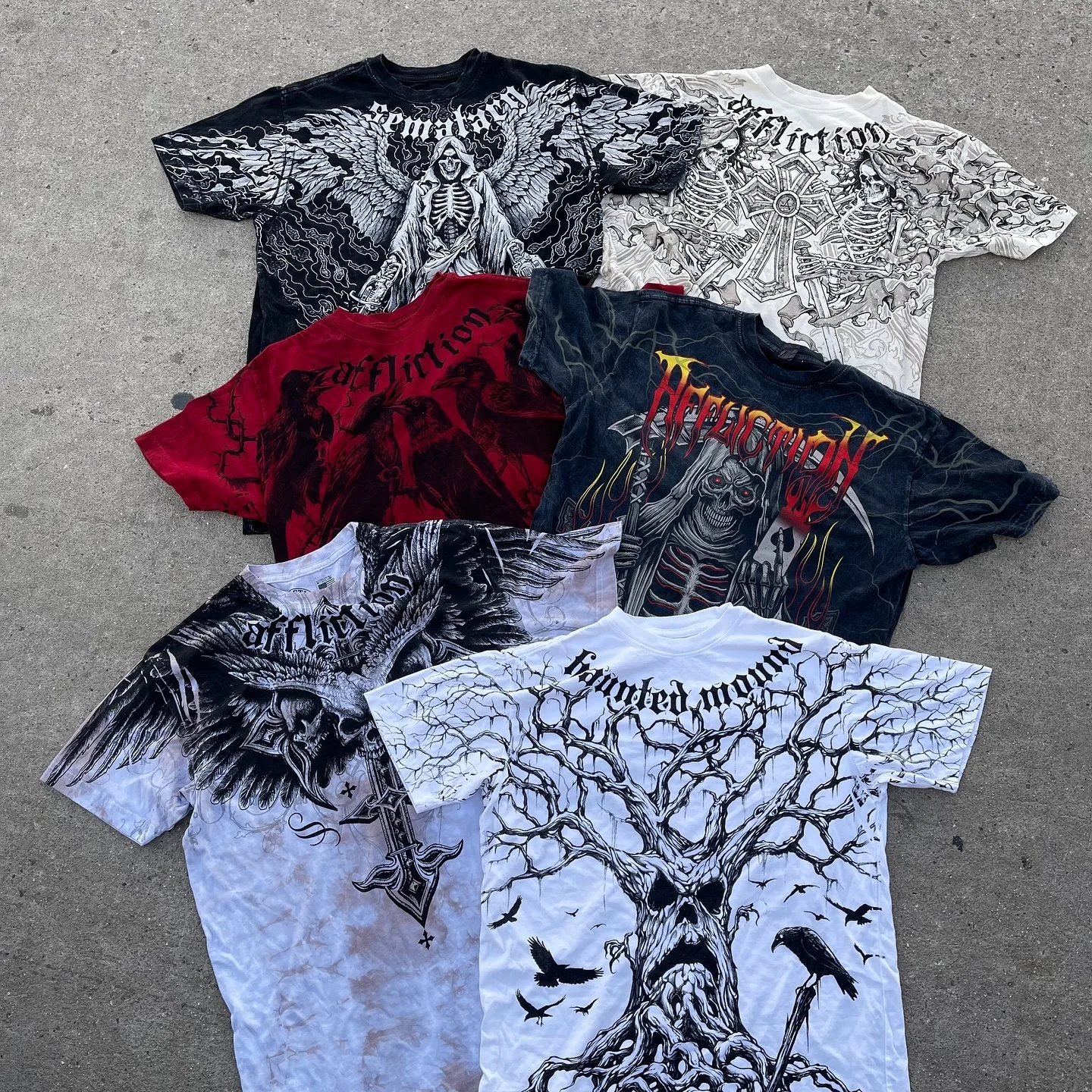 Graffiti Gothic Style T-Shirt Mens American Vintage Multi-element High Street Oversized Cotton Unisex Summer Streetwear Tops