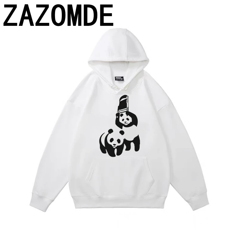 ZAZOMDE Cartoon Panda Print Hoodies Autumn Winter Hip Hop Hooded Sweatshirts Men Loose Cotton Hoodies Casual Streetwear Clothes