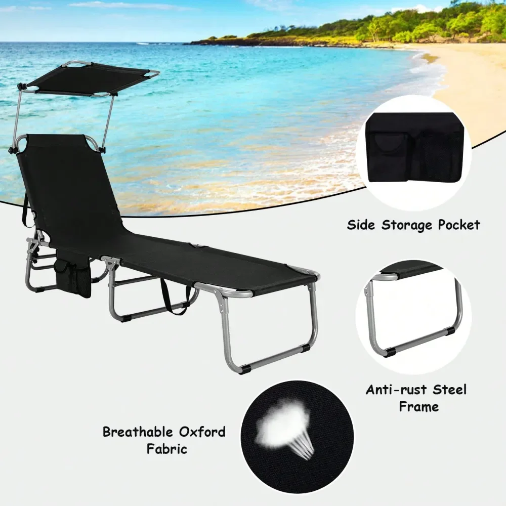 

Lounge Chair Adjustable Outdoor Beach Patio Pool Recliner W Sun Shade
