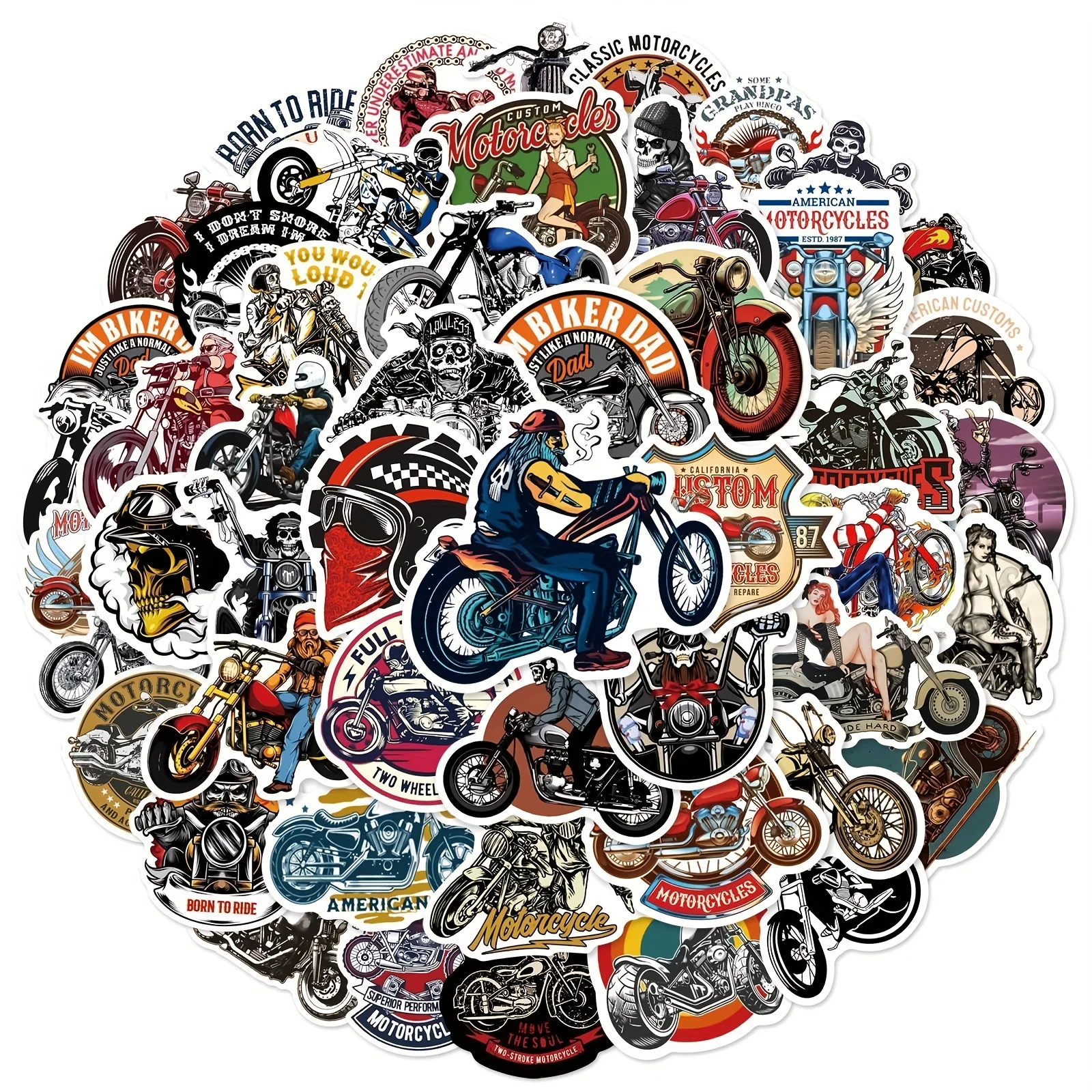 50 PCS NEW Cool Motorcycle Doodle Stickers, Decorative Helmet Skateboard Phone Case Travel Case Laptop Waterproof Stickers