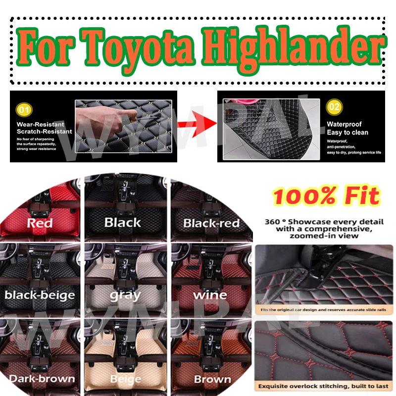 

Luxury Car Floor Mats For Toyota Highlander (Hybrid/Petrol)7 Seats 2022 2023 Auto Foot Pads Auto Carpet Cover Interior mats set