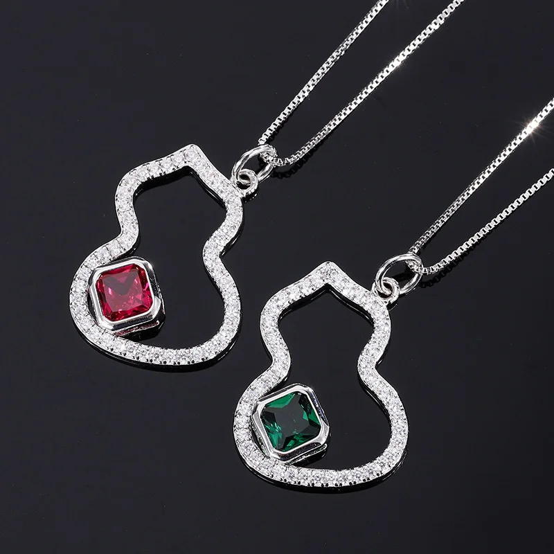 genuine Luxury brand real jewels New S925 all-body silver imitation dove blood red treasure emerald 6 * 6 hollow gourd women's p