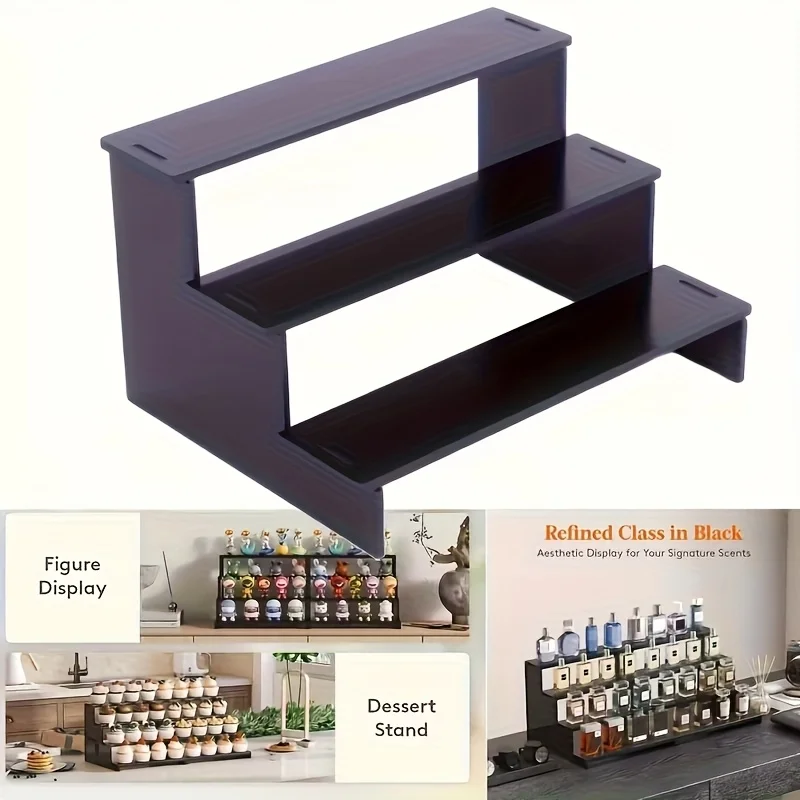 Image of Schwarzer mehrstufiger Präsentationsständer aus Acryl, Organizer für den Schreibtisch, für Parfüm, Cupcakes, Figuren, Kosmetikaufbewahrung, Zuhause, Büro