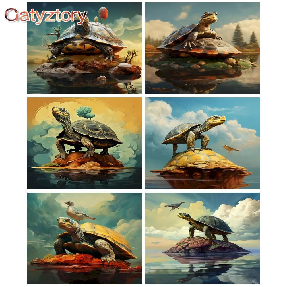 

GATYZTORY Oil Painting By Number Abstract Sea turtle Landscape On Canvas Picture Of Coloring By Numbers Complete Kit Home Decor
