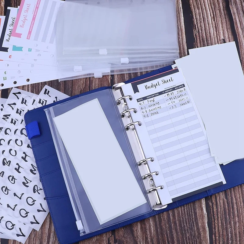 Набор обложек для бумаг A6, 6 колец, карманы для счетов, бюджетные листы для экономии денег, система конвертов для наличных