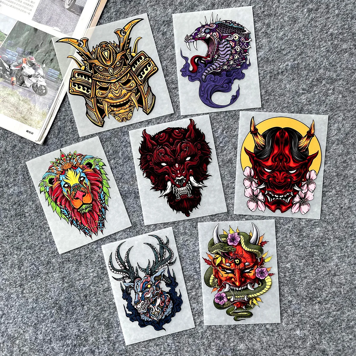 JDM Style Totem Waterproof Vinyl Stickers Samurai Hannya Dragon Lion Deer Decals For Car Door Window Trunk Motorcycle Helmet
