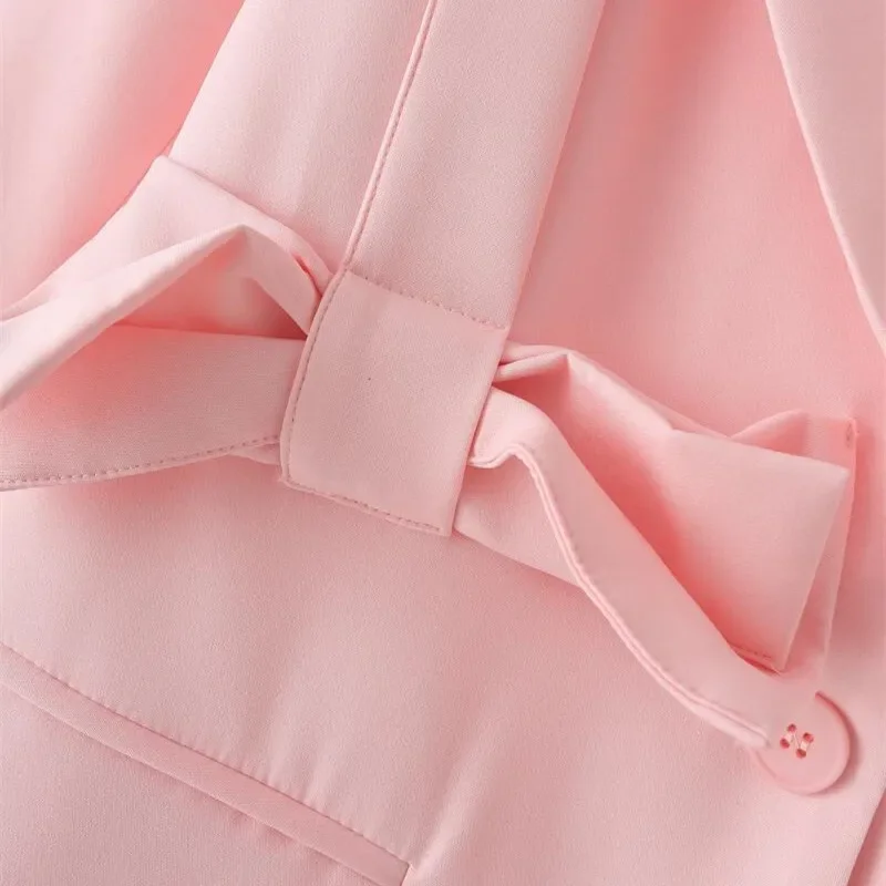 Koreaanse Vrouwen Casual Roze Jasje Boog Decoratie Notched Kraag Lange Mouw Single-breasted Lente Herfst Vrouwelijke Blazers Jas