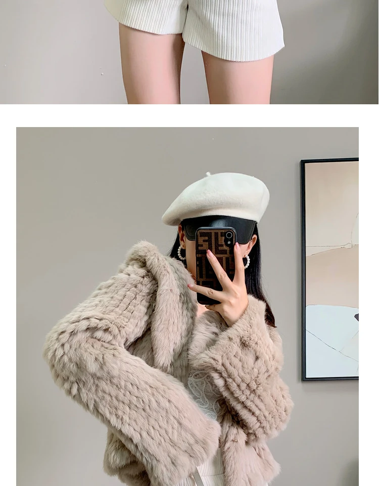 Long Sleeve Casual Loose Knitted Real Rabbit Fur Hooded Coat Women Genuine Natural Rabbit Fur Outwear Female Fur Jacket