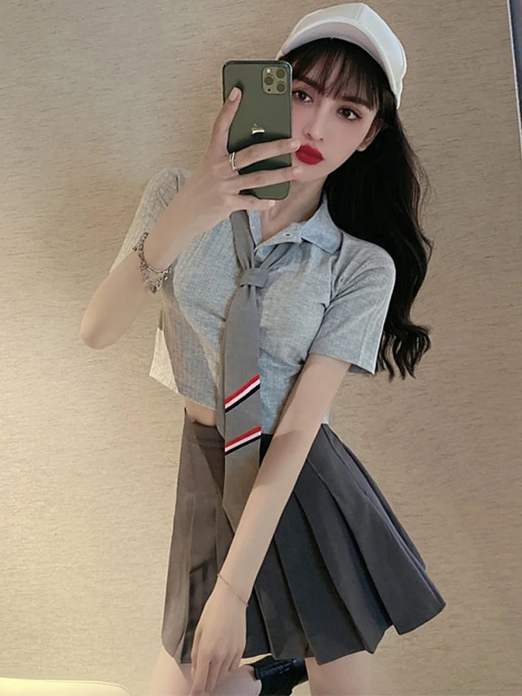 

Sexy Plaid Shirt And High Waist Skirt Two Piece Set for Women Cotton Material Slim Fit Summer Fashion College Style Ensemble