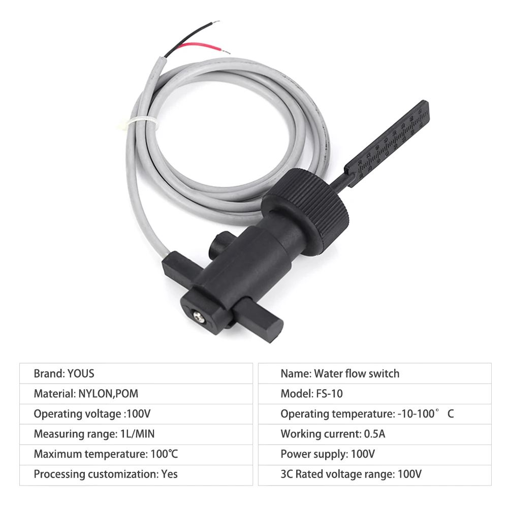 100Ⅴ 0.5AHexagonal Baffle Flow Sensor Switch Water Flow Detector 1L/MIN Adjustable Long Paddle Sensor for Heat Pump Water Heater