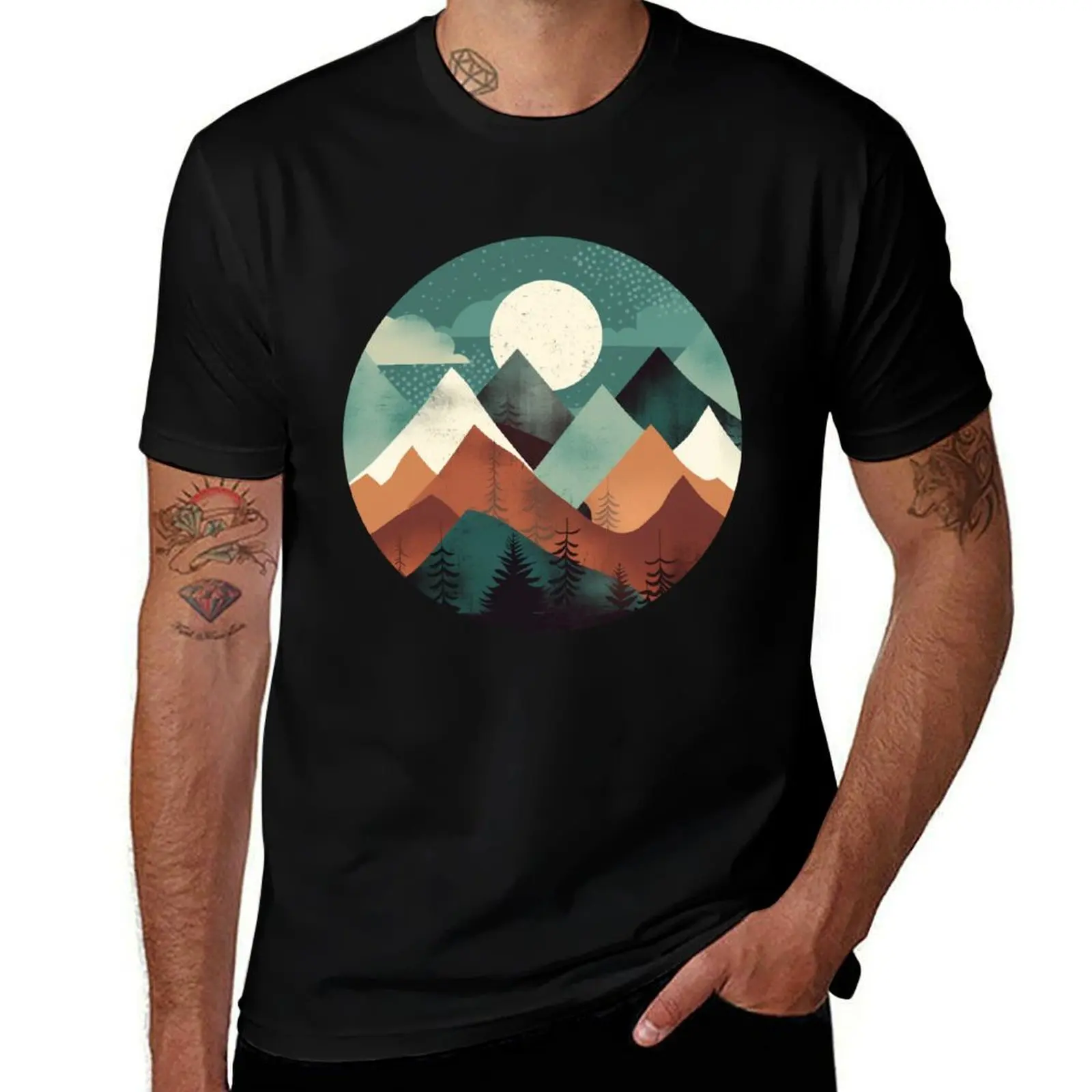 

Mountains and Forest Cute Sports and Camping Design T-Shirt t shirt man cotton t shirts for man pack cotton
