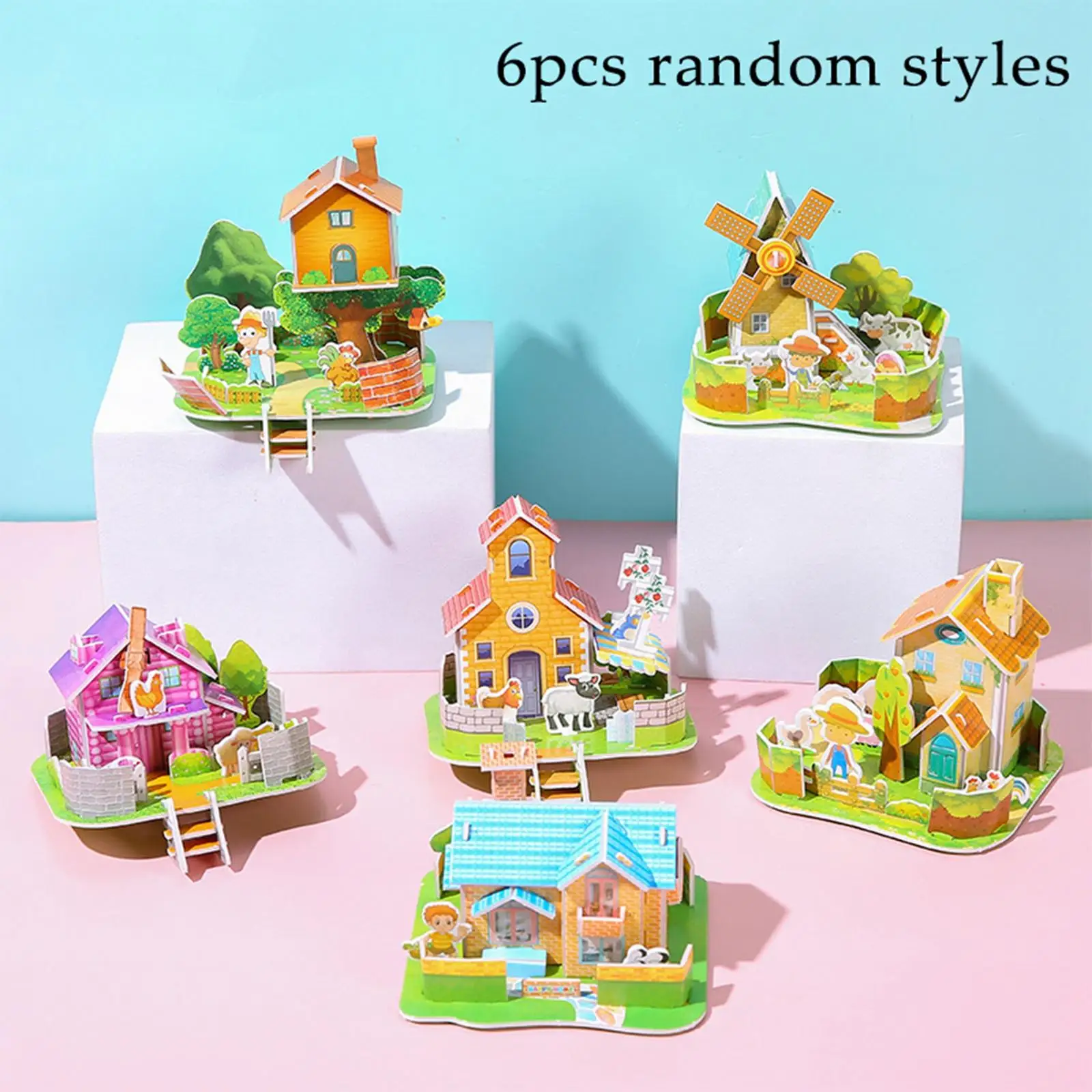 6Pcs 3D Puzzles Creative Preschool Learn Activities DIY Model Building Kits