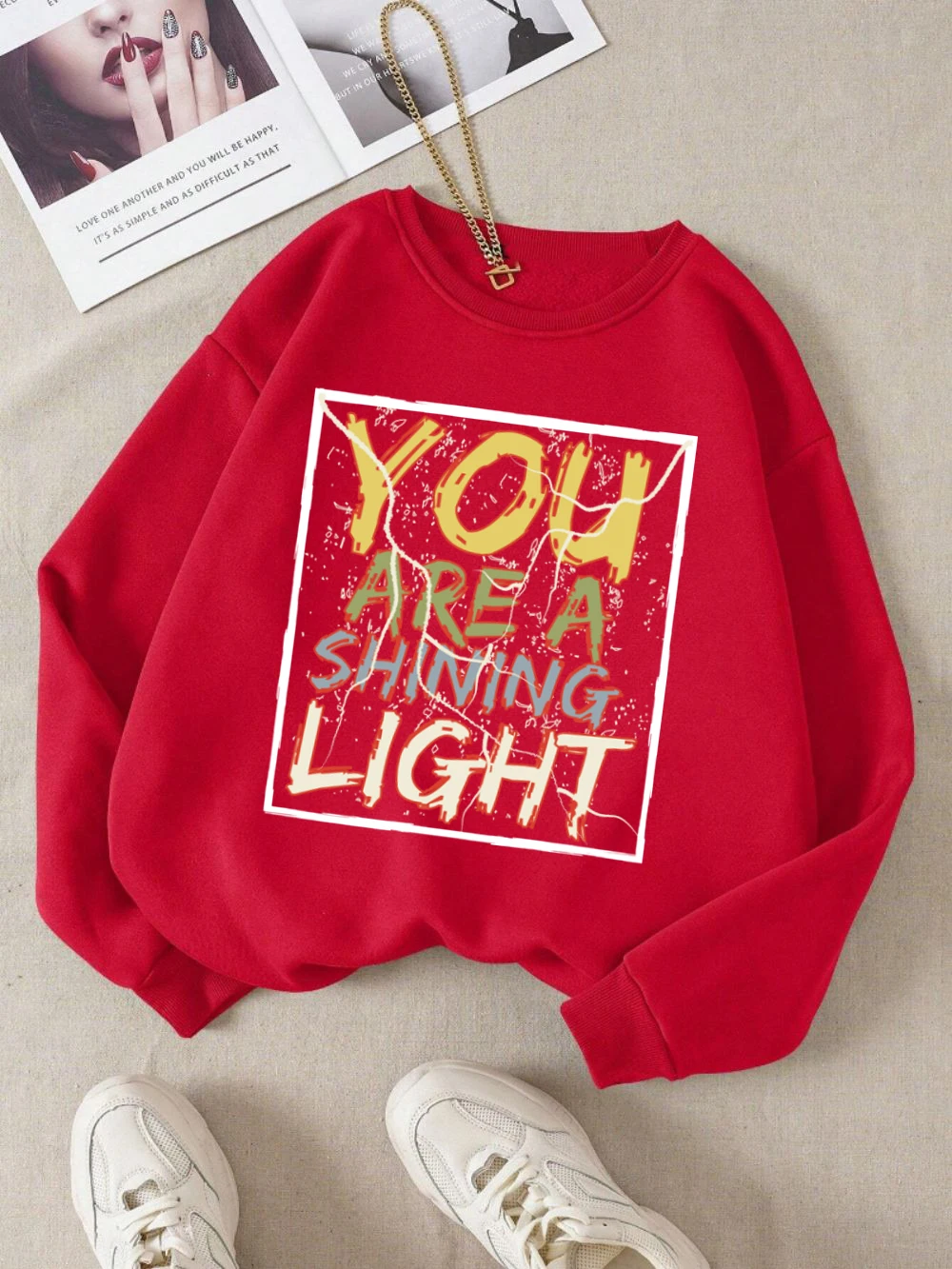 You Are A Shining Light Sweatshirts Womens Letter Prints Hoodie Loose Fleece Warm Crewneck Clothes Fashion Casual Woman Pullover