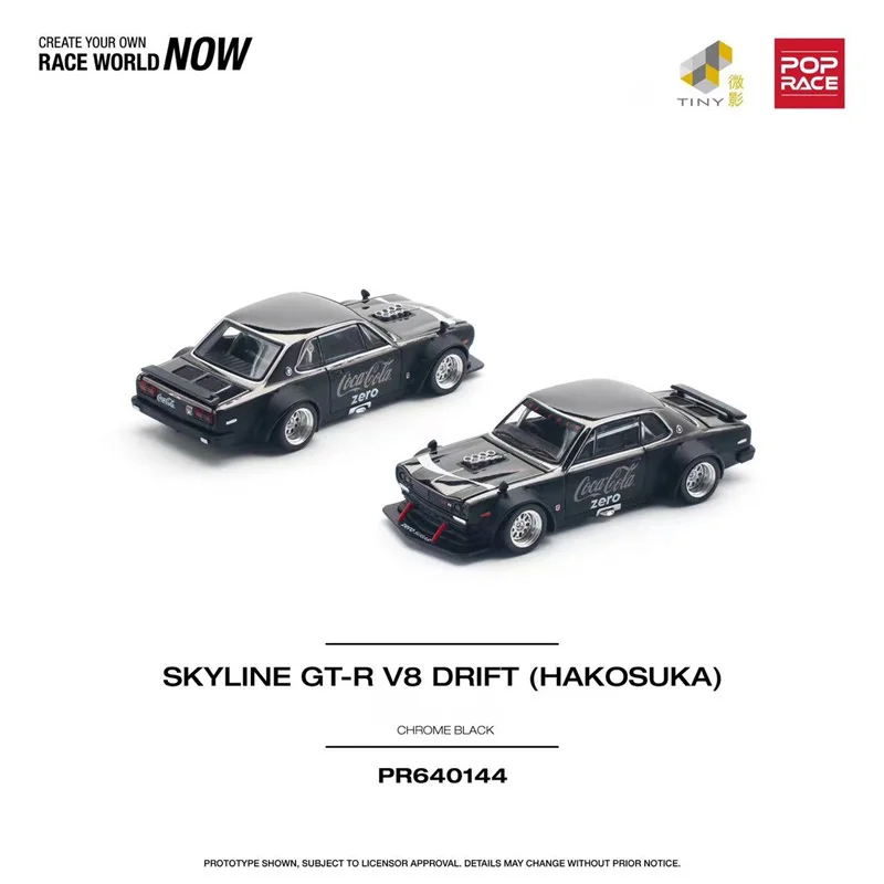 **Pre-Order** POP RACE 1:64 SKYLINE GT-R V8 DRIFT (HAKOSUKA) ZERO BLACK CHROME Diecast Model Car