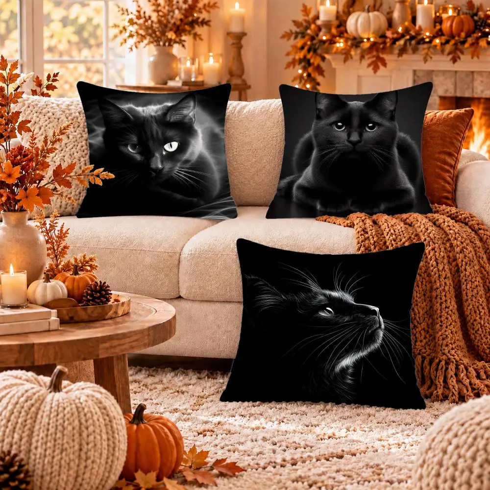 Design B-Black Cat Cute Kitty Cushion Cover Soft Plush Cushion Case Throw Pillowcase Cozy Home Sofa Bed Living Room Decor