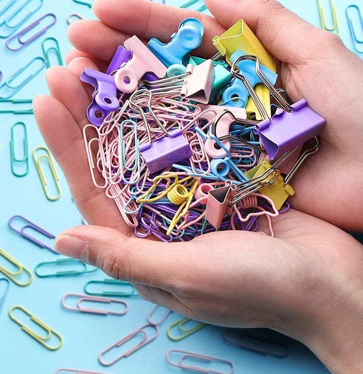 Colorful metal long tail clip combination folder binding supplies Morandi color mixed set cute creativity view 3