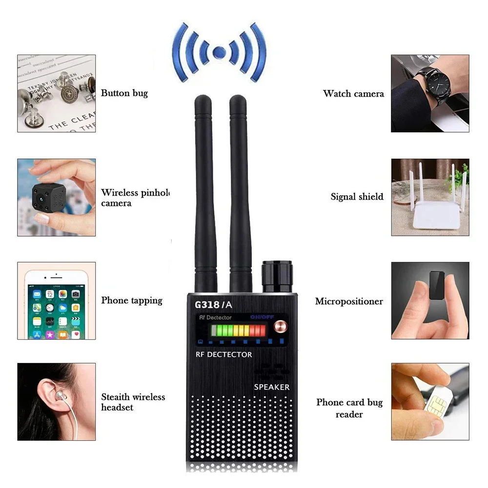 هوائي مزدوج لاسلكي RF إشارة مكافحة التجسس كاشف علة GSM الصوت لتحديد المواقع المقتفي مكتشف مكافحة التنصت على الكاميرا الماسح الضوئي معدات التجسس
