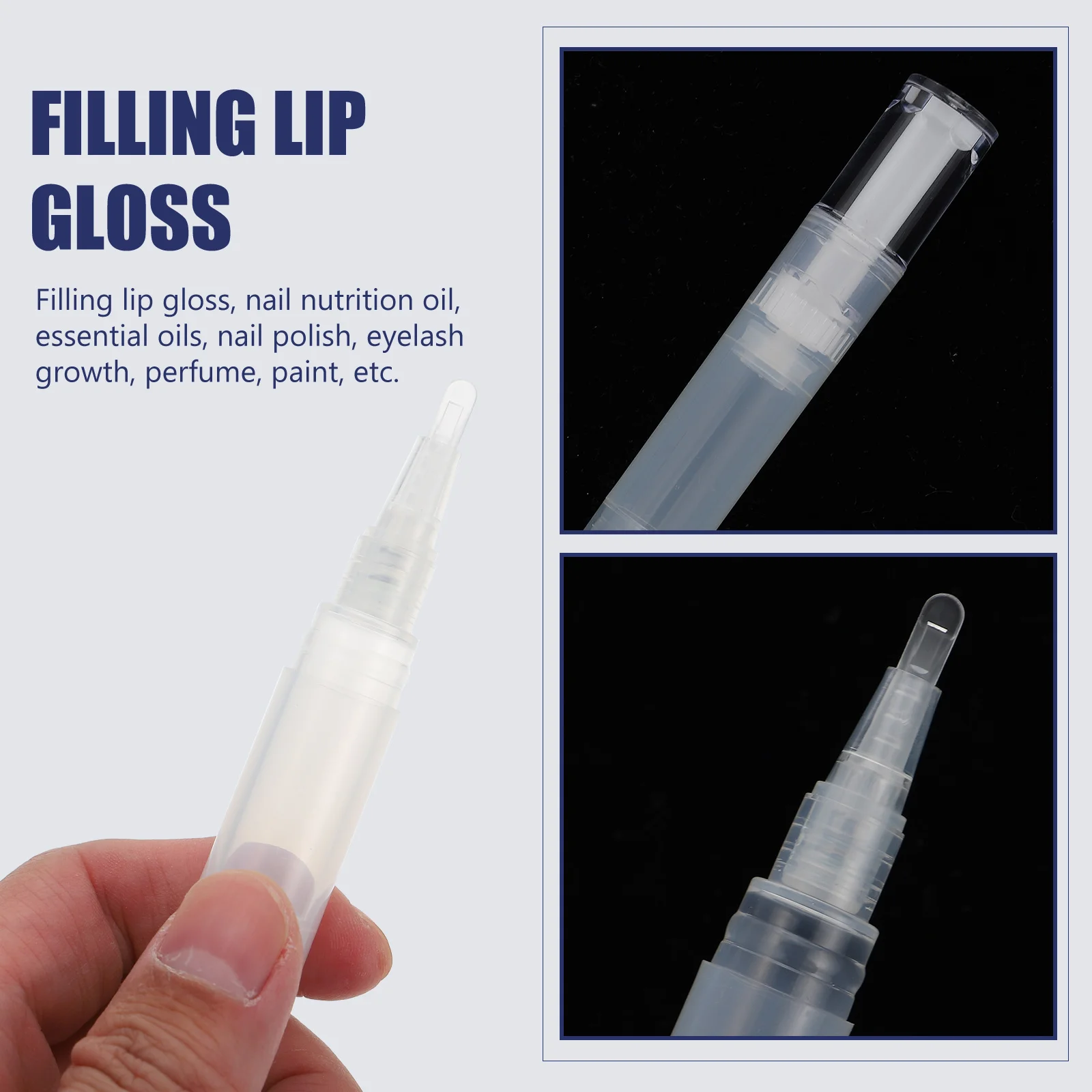 4 pçs canetas da arte do prego vazio brilho labial caneta reutilizável óleo essencial escova caneta para crescimento de cílios nutrição do prego cutícula aplicador de óleo