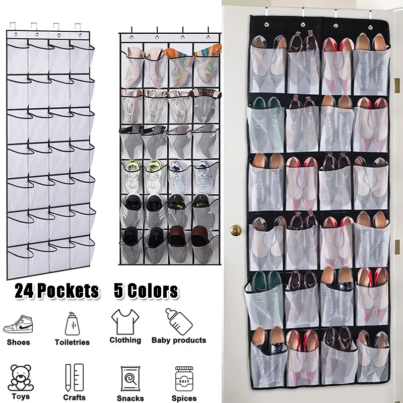 

24 Pockets Shoe Hanger Door Hanging Clear Shoe Organizer Mesh Shoe Storage Bags Space Saving Shoe Rack Closet Display Holder