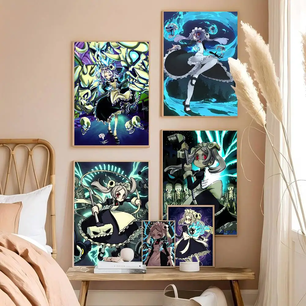 Poster Tempel Film Game M-Marie SkullGirls Stiker Dinding Mewah untuk Dekorasi Bar Ruang Tamu Lukisan Dekoratif Antik