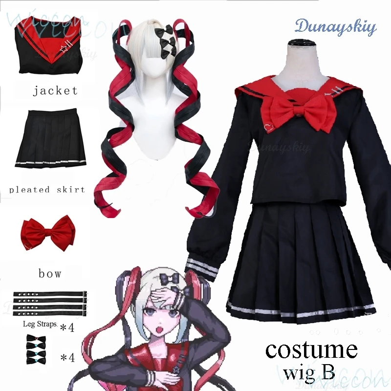 Needy Girl Overdose Black JK Cosplay Costume Wig Game Needy Girl Overdose Cosplay KAngel Black School Uniform Skirt Jirai kei