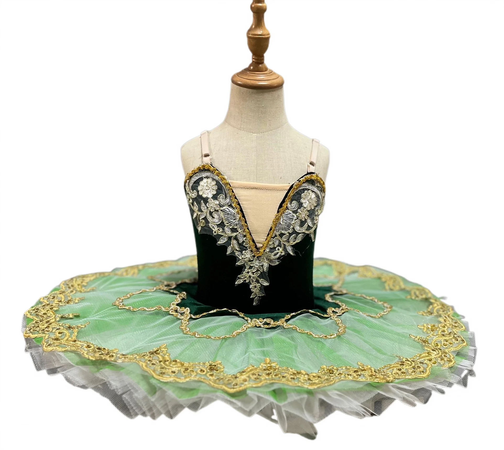 ชุดบัลเลต์เด็กมืออาชีพ สีเขียว กระโปรงบัลเลต์แบบ tutu ชุดบัลเลต์นกหงษ์โลมา ชุดบัลเลต์เด็ก ชุดการแสดงบัลเลต์เจ้าหญิงนิทรา