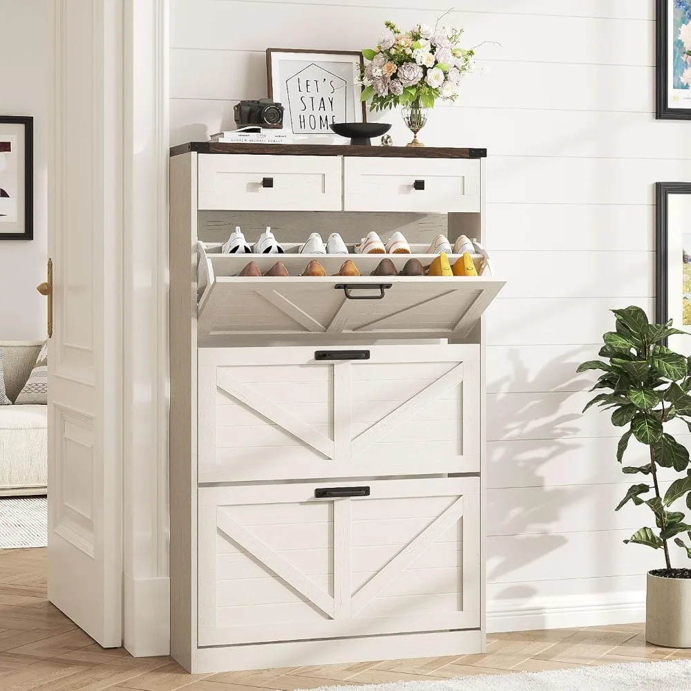 

Shoe Cabinet with 3 Flip Drawers & 2 Drawers,Shoe Storage Cabinet for Entryway,Farmhouse Freestanding Shoe Storage