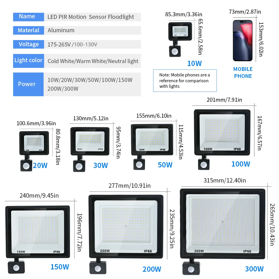 LED Projektör Hareket Sensörü AC220V AC110V 10W-300W Su Geçirmez Açık Projektör Dış Spot Açık hava aydınlatması Duvar Reflektörü