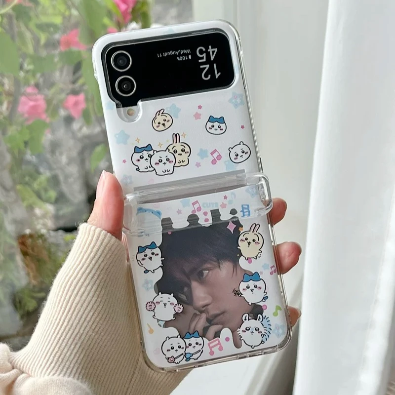 Cute Cartoon Japan Anime Chiikawa Card Wallet Pocket Phone Case For Samsung Galaxy Z Flip 7 6 5 4 3 Hard TPU Cover With Lanyard view 3