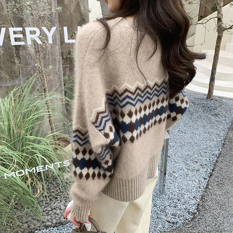 Casual Women Argyle Vintage Cardigan Sweaters Korean O Neck Loose Sweet Knitted Coat Retro Long Sleeve Female Preppy Style Tops