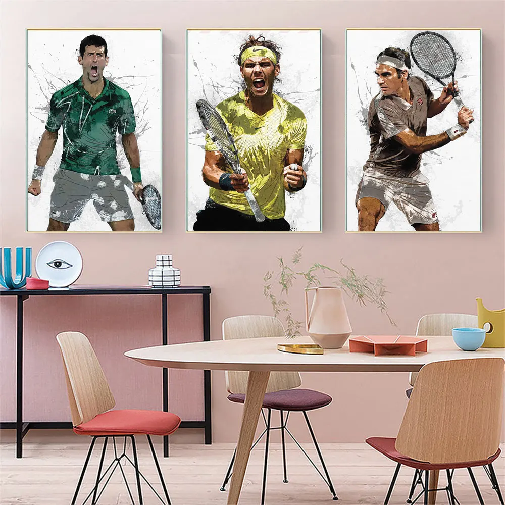 Tennis Poster and Prints for Living Room Decor, Roger Nadal, Tennis Art Painting, Canvas Wall Art, Djokovic, Roger Nadal