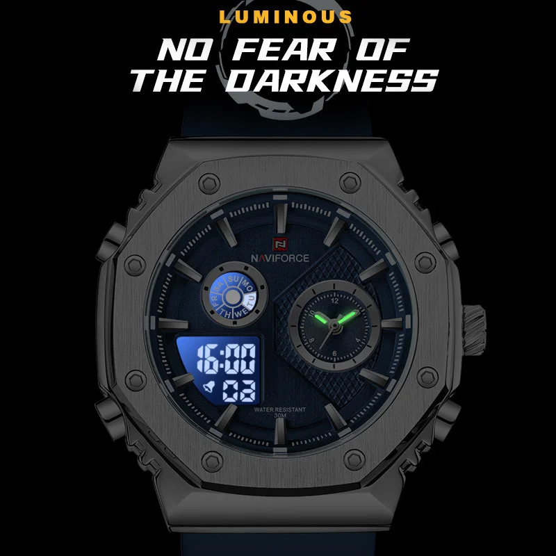 2023 NAVIFORCE Casual Sport Men\'s Watch Digital Alarm Man Clock Durable Silicone Waterproof Luminous Men Quartz Wristwatches