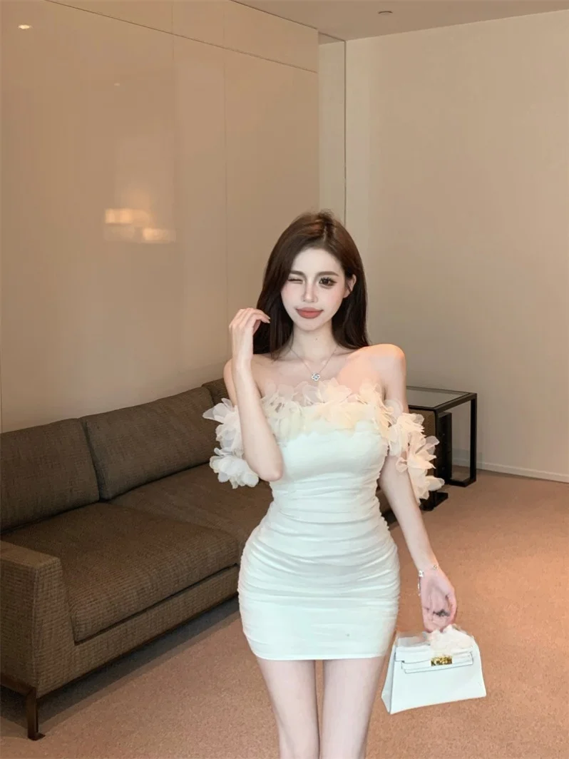 

Pure Desire Nectarine Flower Strapl Dr Women's Sexy One-oulder Slimming Bodycon ort Skirt Wrap around Waist