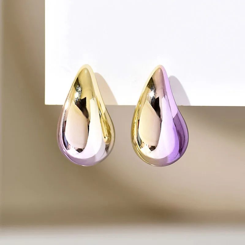 2024 New Gradient Waterdrop Stud Earrings  for Women Thick Metallic Colorful Tear Drop Earring Lightweight Jewelry Gifts