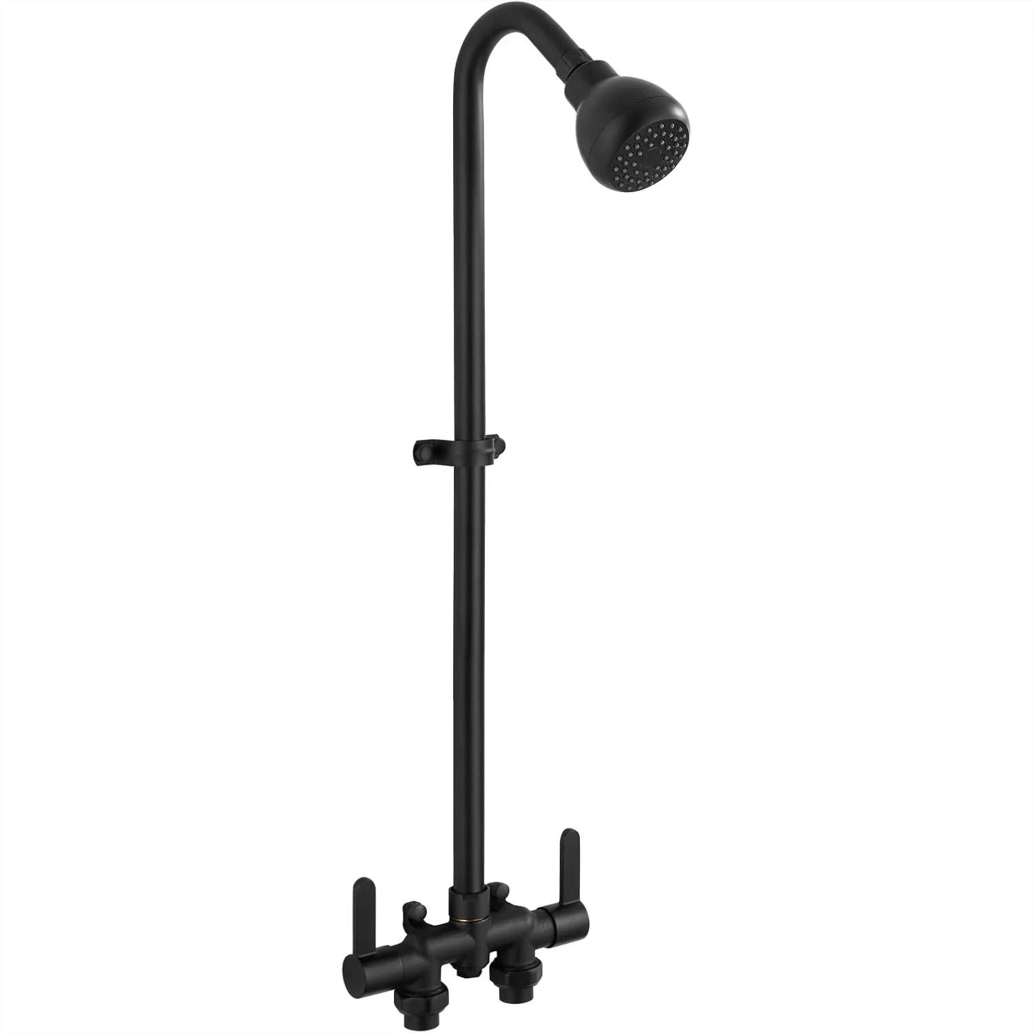 

Outdoor Shower Fixture 31 Inch Exposed Shower System with 360° Rotatable Shower Head, 2-Handle Brass Mixing Valve, Matte Black