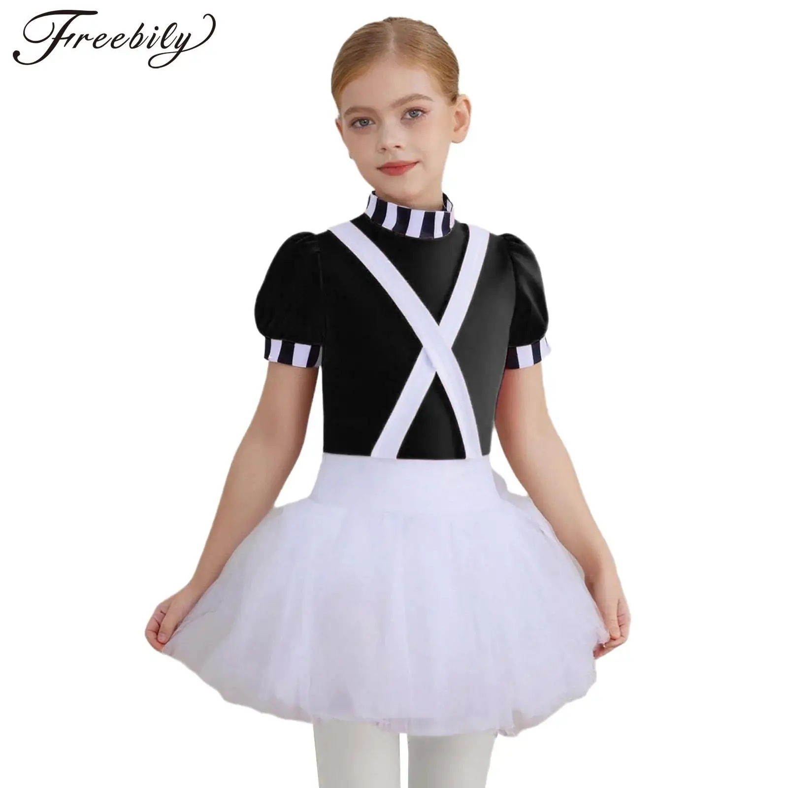 Vestido tutú con mangas con volantes para niñas, disfraz de Halloween, disfraz de trabajador de fábrica de Chocolate