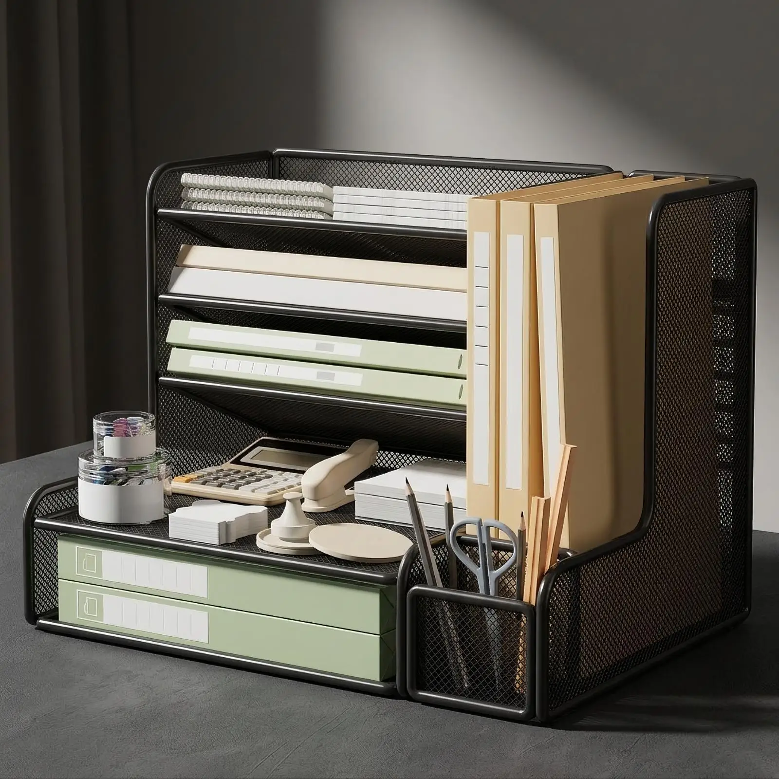 Mesh Desk Organizer with Side Compartment Compact for Classroom, Professionals