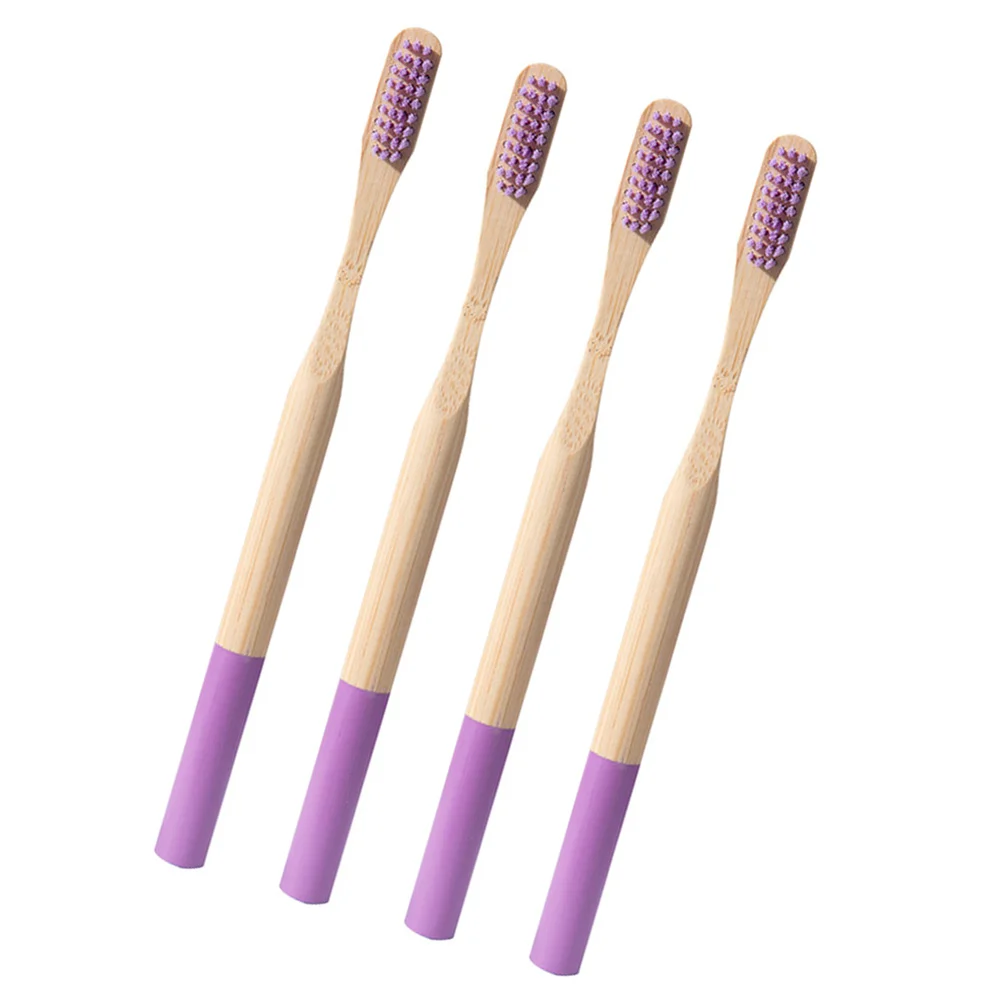 

4pcs Eco-Friendly Bamboo Toothbrush Wooden Bristle Toothbrush For Adults Travel Home Use Purple Handle