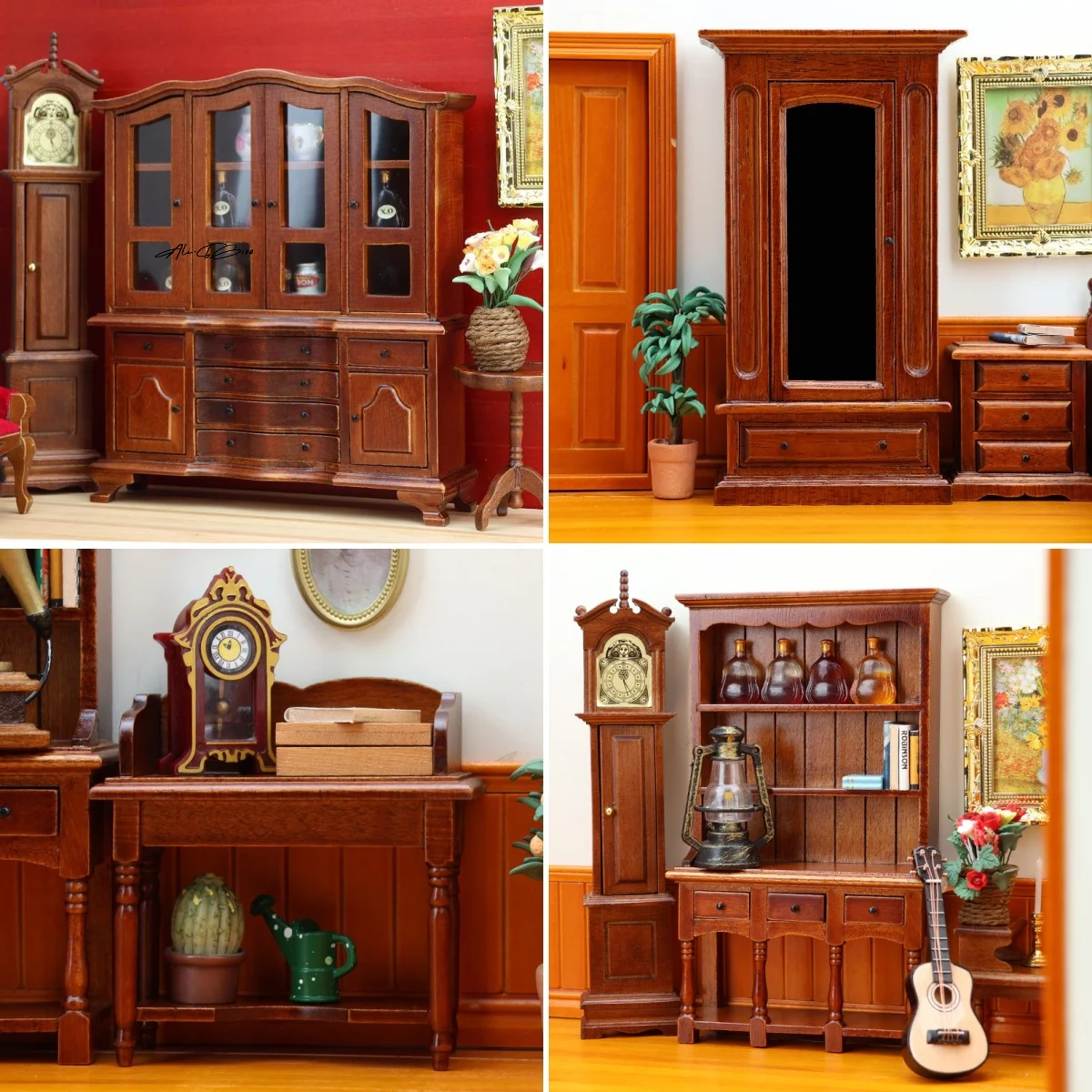 

1/12 миниатюрные деревянные изделия ручной работы, европейские классические миниатюрные шкафы, набор мебели для спальни для кукольного домика для украшения своими руками