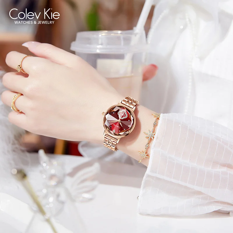 ColevKie Women Wrist Watches Rose Gold Stainless Steel Band Waterproof Quartz Watch Ladies Fashion Luxury Jewel Watch Gift Sets