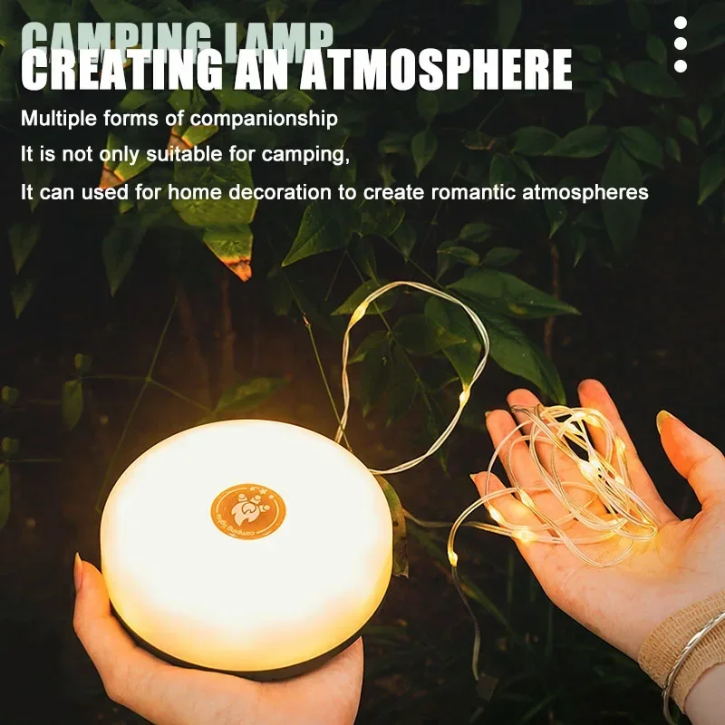 Deslumbrante cadena de luces para acampar, recargable por USB, luz para tienda de campaña al aire libre, cadena de luz de ambiente de 10 metros, diseño 4 en 1 con gancho magnético