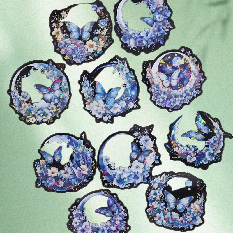 10pcs Vintage Floral Sticker Pack for DIY Journals Moonlight PET Scrapbooking Craft Decals Supplies Handmade Diary Album