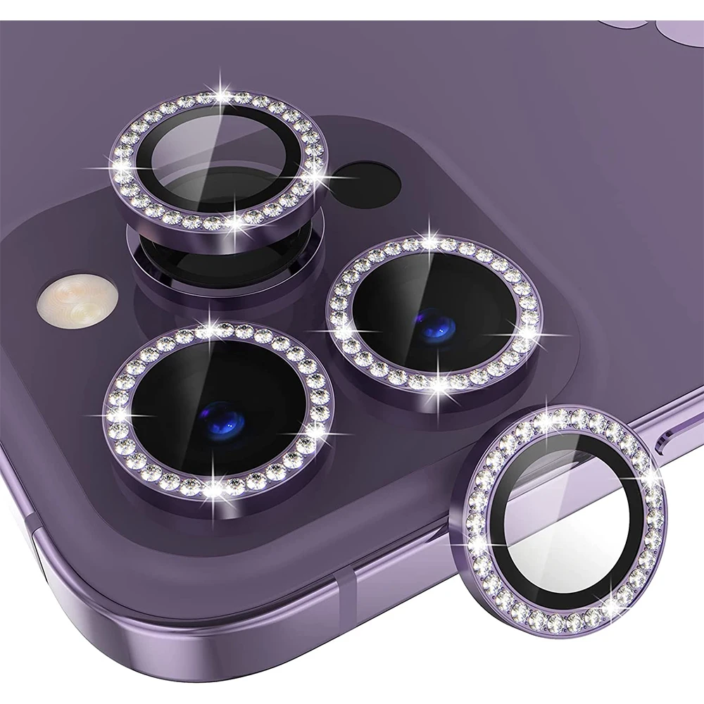 Protecteur D'objectif D'appareil Photo 3D Bling Glitter Diamond Strass Pour IPhone 14 Pro Max Plus 13 12 Mini 11 Iphone14 14Pro Film De Protection En Verre Trempé Mignon Acheter à Prix Bas